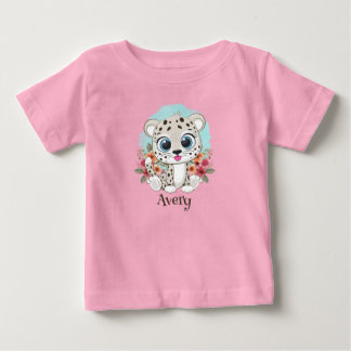 花とヒマワリのキュートなレパードカスタム ベビーTシャツ
