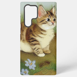 花とビンテージの子猫のイラスト SAMSUNG GALAXY S22 ULTRAケース