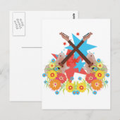 花とピンクのギター ポストカード (正面/裏面)