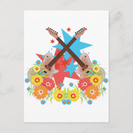 花とピンクのギター ポストカード