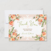 花とピンクの桃赤ちゃんシャワー予約リクエスト サンキューカード (正面)