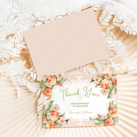 花とピンクの桃赤ちゃんシャワー予約リクエスト サンキューカード