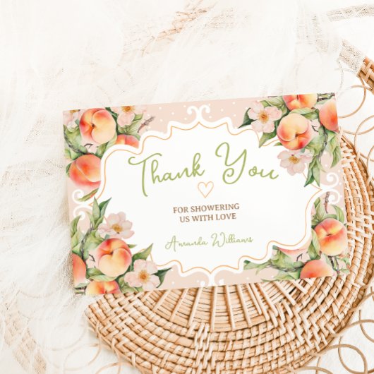 花とピンクの桃赤ちゃんシャワー予約リクエスト サンキューカード