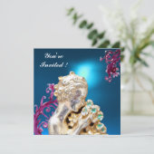 花とピンクの渦巻き青、甘い16パーティー 招待状 (スタンド正面)