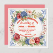花とピンクの背景の結婚式招待状 招待状 (正面/裏面)