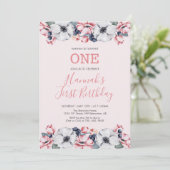 花とピンク | First Girl Birthdayパーティー 招待状 (スタンド正面)