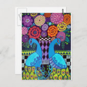 花とピーコックArt by heather Galler ポストカード (正面/裏面)