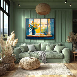 花とフォヴィスト日照り窓 – 暖かい家 ポスター