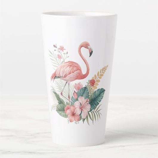 花とフラミンゴ カフェラテマグ (正面)