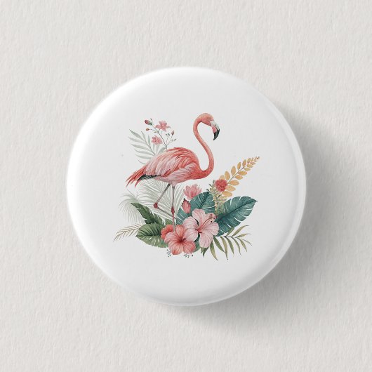 花とフラミンゴ 缶バッジ (正面)