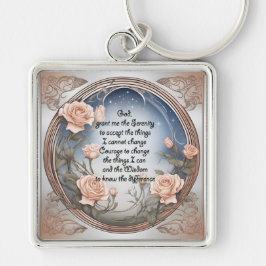 花とフレームを持つセレニティ祈りの言葉 キーホルダー