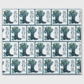 花とブルーカウボーイブーツMOMギフトラップ ラッピングペーパー (フラット)