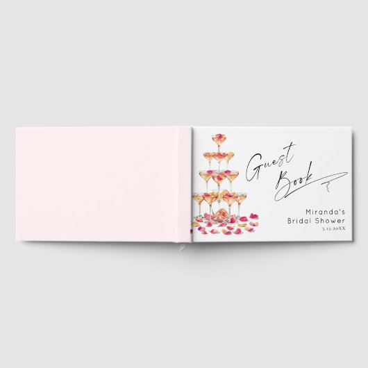花とプロセッコのウェディングシャワー ホットピンク ゲストブック (全面)