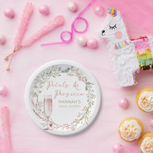 花とプロセッコのウェディング ブライダルシャワー ペーパープレート (パーティー)