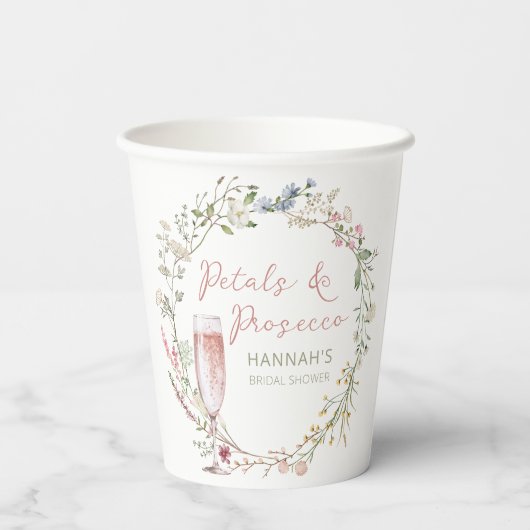 花とプロセッコのウェディング ブライダルシャワー 紙コップ (裏面)