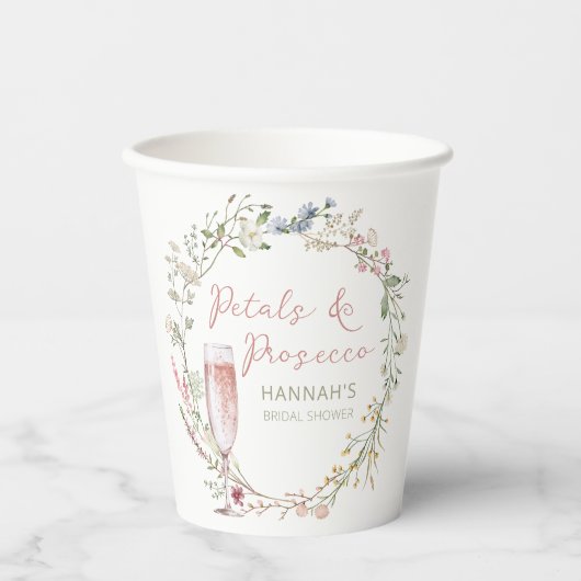 花とプロセッコのウェディング ブライダルシャワー 紙コップ (正面)