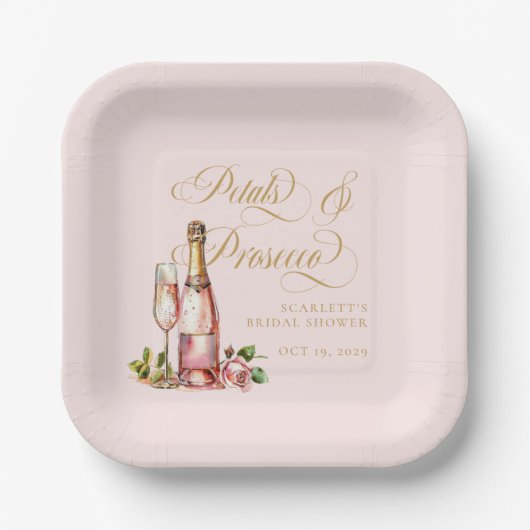 花とプロセッコのフローラルエレガント ブライダルシャワー ペーパープレート (正面)