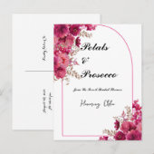 花とプロセッコのブライダルシャワー招待状 ピンク ポストカード (正面/裏面)