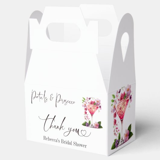 花とプロセッコのブラッシュピンクの花嫁のシャワー フェイバーボックス (オープン)