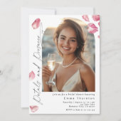 花とプロセッコのミニマルフォト ブライダルシャワー 招待状 (正面)