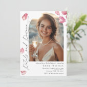 花とプロセッコのミニマルフォト ブライダルシャワー 招待状 (スタンド正面)