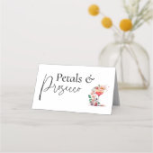 花とプロセッコの花嫁のシャワー ブランシュ パーティー プレイスカード (裏面)