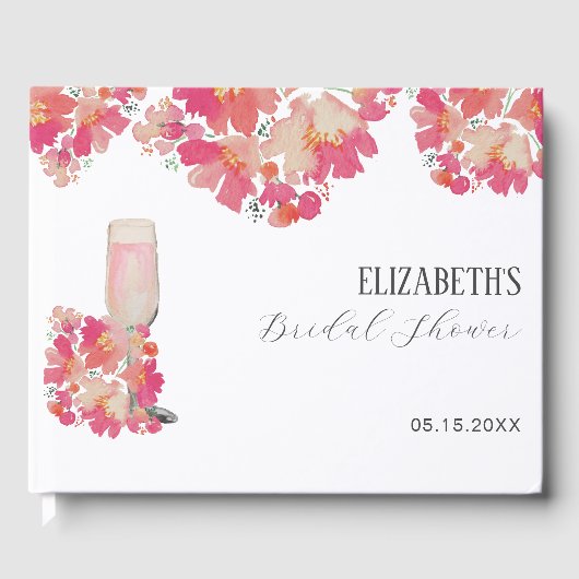 花とプロセッコの花嫁シャワー フローラル ピンク ゲストブック (正面)
