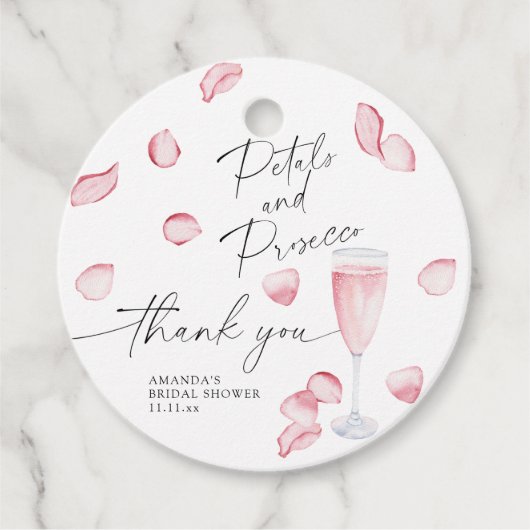 花とプロセッコ - ごちそうさま ウェディングシャワー フェイバータグ (正面)