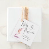 花とプロセッコ エレガント スクリプト ブライダル シャワー フェイバータグ (インサイチュ)