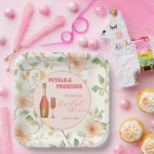 花とプロセッコ ゴールド フローラル ブライダル シャワー ペーパープレート (パーティー)