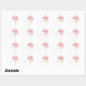 花とプロセッコ ピンクのブライダルシャワー ラウンドシール (シート)