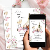 花とプロセッコ ピンクの花のブライズシャワー 招待状