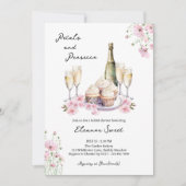 花とプロセッコ ピンクの花のブライズシャワー 招待状 (正面)