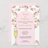 花とプロセッコ ピンク＆ゴールドの結婚前お披露目パーティー 招待状 (正面/裏面)