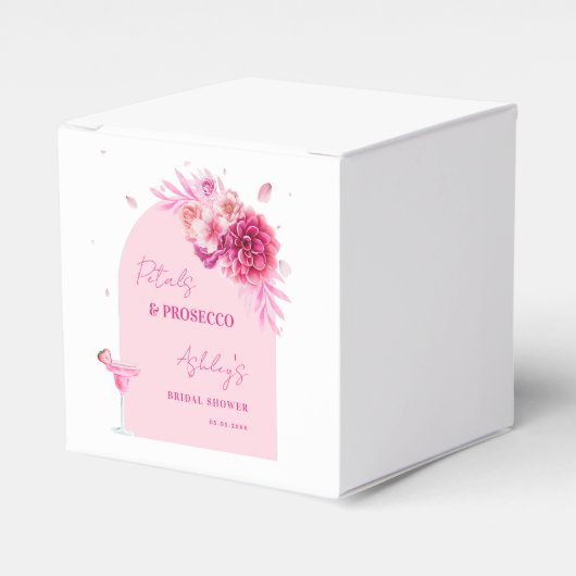 花とプロセッコ ピンク フラワーブライダルシャワー フェイバーボックス (正面サイド)