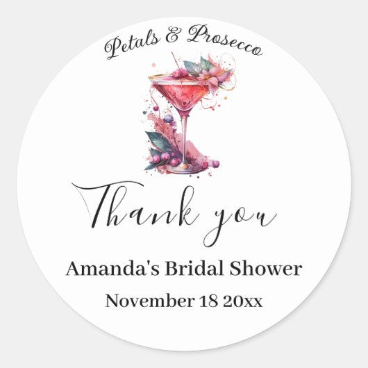 花とプロセッコ ピンク フラワー ブライダル シャワー ラウンドシール (正面)