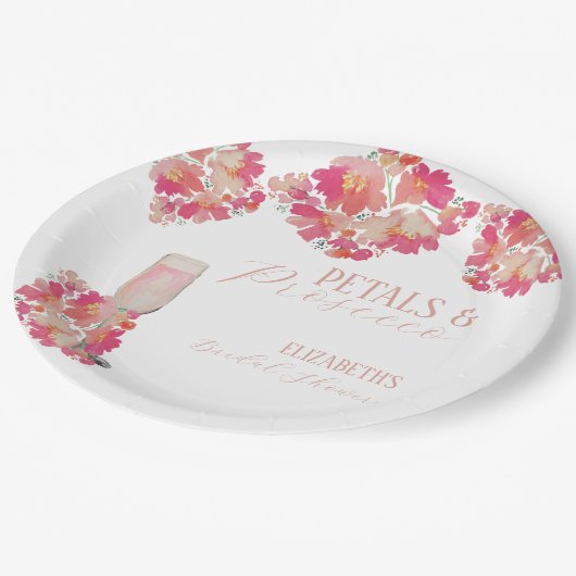 花とプロセッコ ブライダルシャワー フラワル ピンク ペーパープレート (アングル)