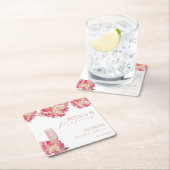 花とプロセッコ ブライダルシャワー フローラル ピンク スクエアペーパーコースター (インサイチュ)