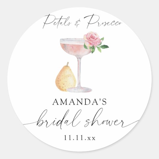 花とプロセッコ - ブライダルシャワー ラウンドシール (正面)