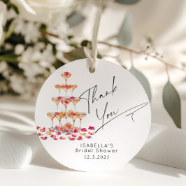 花とプロセッコ　ホットピンクのブライダル　サンキューラベル フェイバータグ