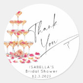 花とプロセッコ ホットピンク ウェディング ありがとうございます ラウンドシール (正面)