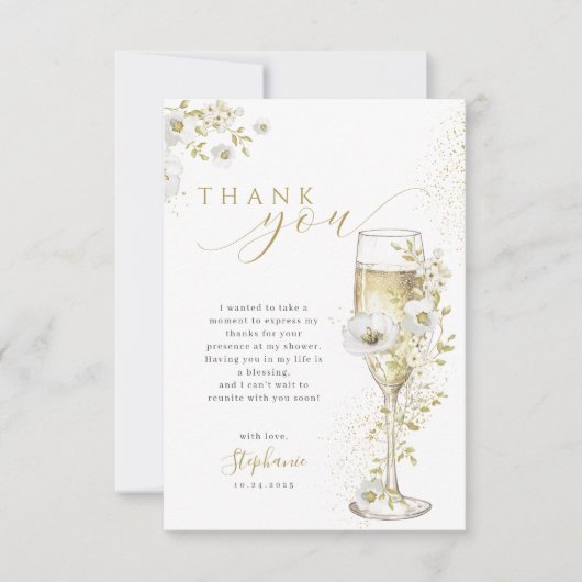 花とプロセッコ ワイルドフラワーのブライダルシャワー サンキューカード (正面)