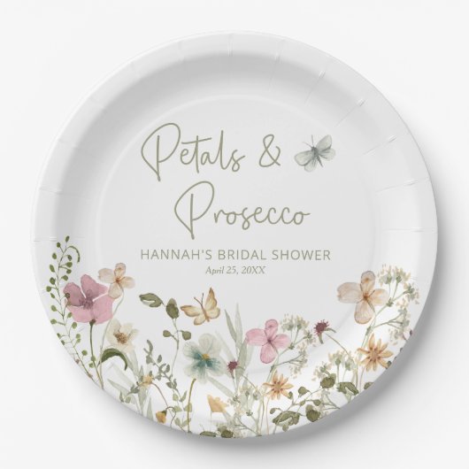 花とプロセッコ ワイルドフラワー ブライダルシャワー ペーパープレート (正面)