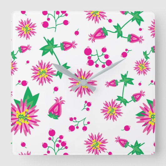 花とベリー スクエア壁時計 (正面)