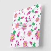 花とベリー スクエア壁時計 (傾斜)