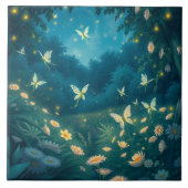 花とホタルの夜の庭 タイル (正面)