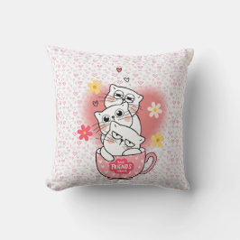 花とマグカップを使った3匹の猫 クッション