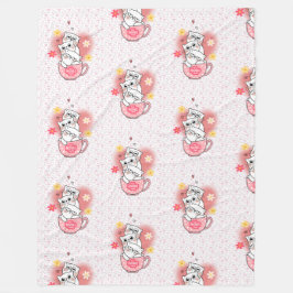 花とマグカップを使った3匹の猫 フリースブランケット