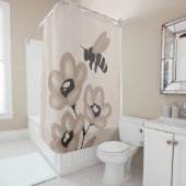 花とミツバチのミニマリスト芸術 シャワーカーテン (インサイチュ)