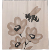花とミツバチのミニマリスト芸術 シャワーカーテン (正面)